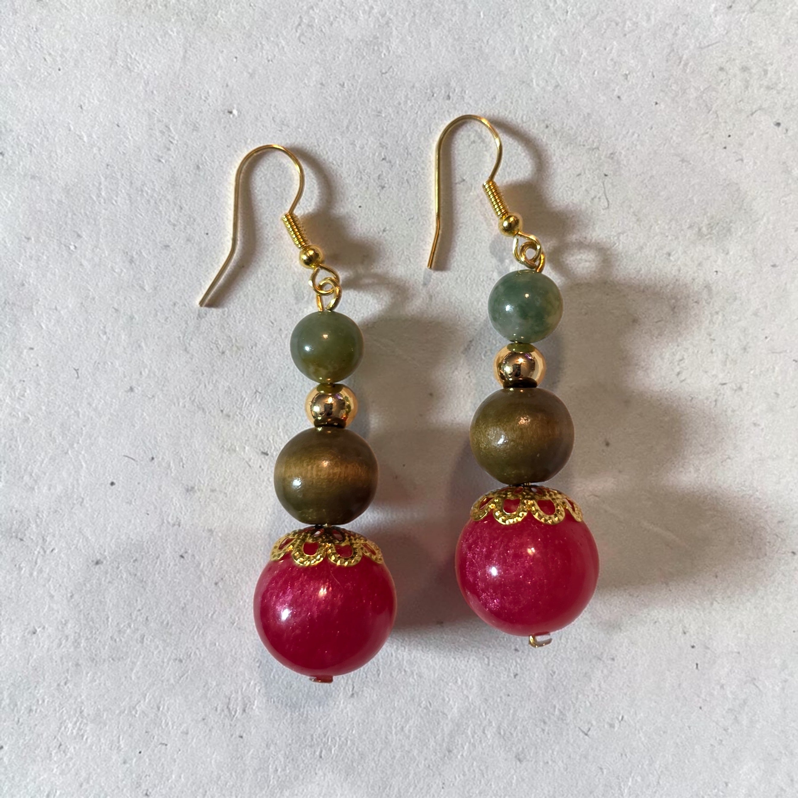 Beautiful Earrings- Warm colors of Red, Green, Brown and Gold Are Inviting Everyone to Take Notice