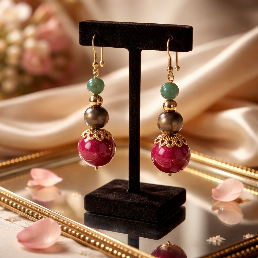 Beautiful Earrings- Warm colors of Re6.000d, Green, Brown and Gold Are Inviting Everyone to Take Notice