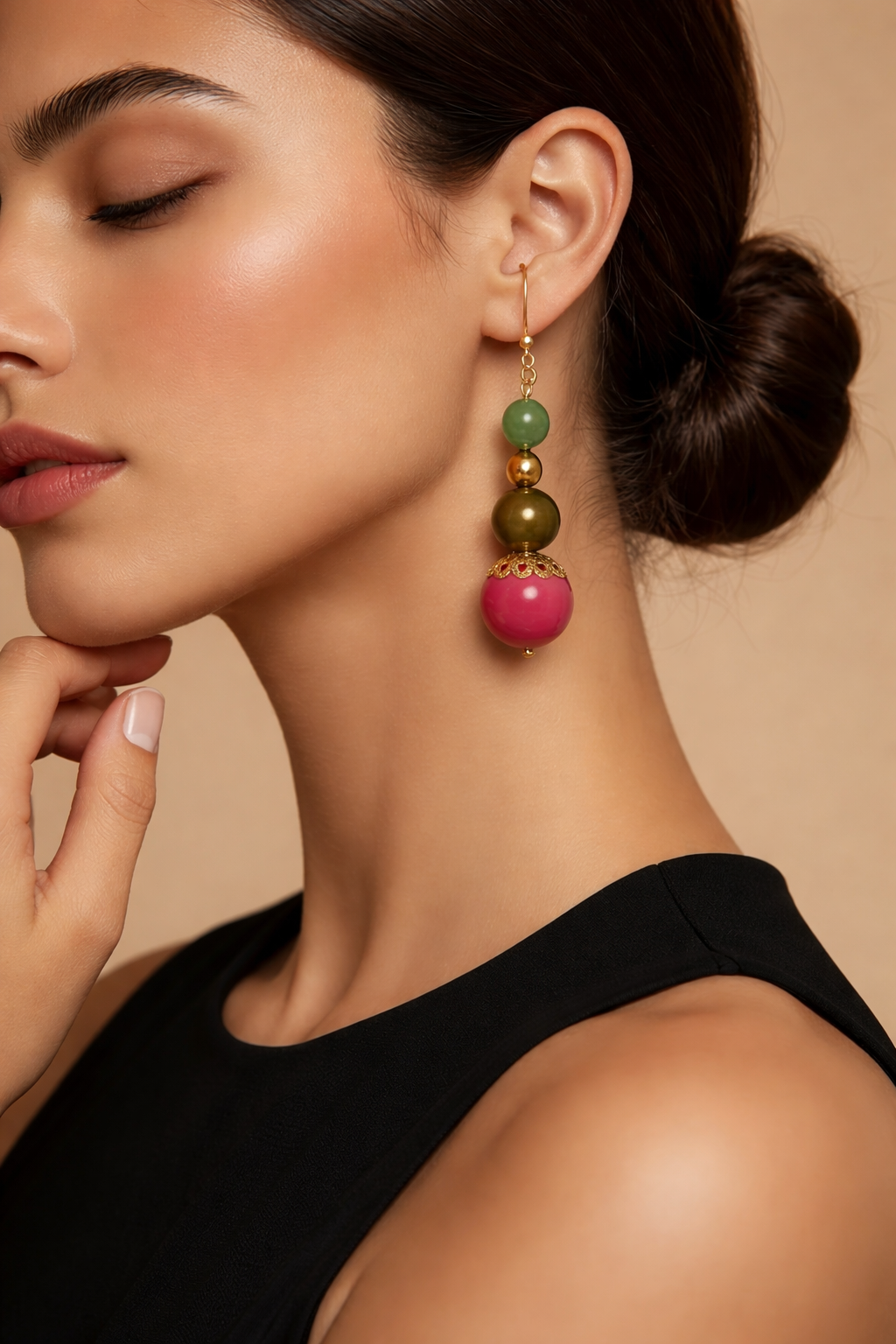 Beautiful Earrings- Warm colors of Re6.000d, Green, Brown and Gold Are Inviting Everyone to Take Notice