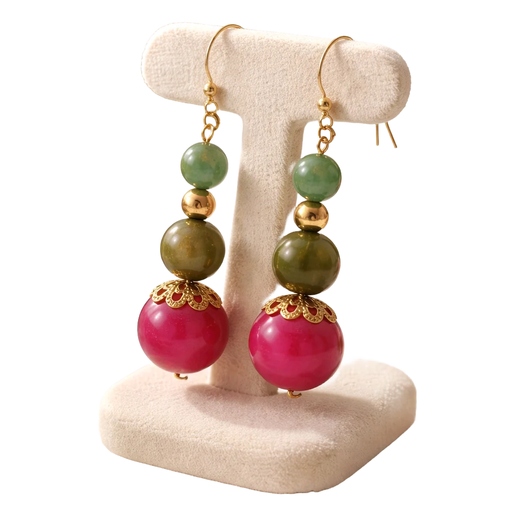 Beautiful Earrings- Warm colors of Re6.000d, Green, Brown and Gold Are Inviting Everyone to Take Notice
