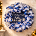 Beautiful Blue and White Sparkling Nativity Scene Wreath