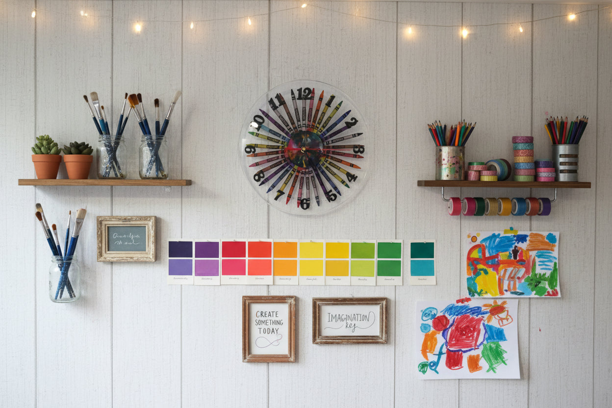 Unique 12" Clear Resin Crayola Crayon Clock with a Fluid Art design Center.