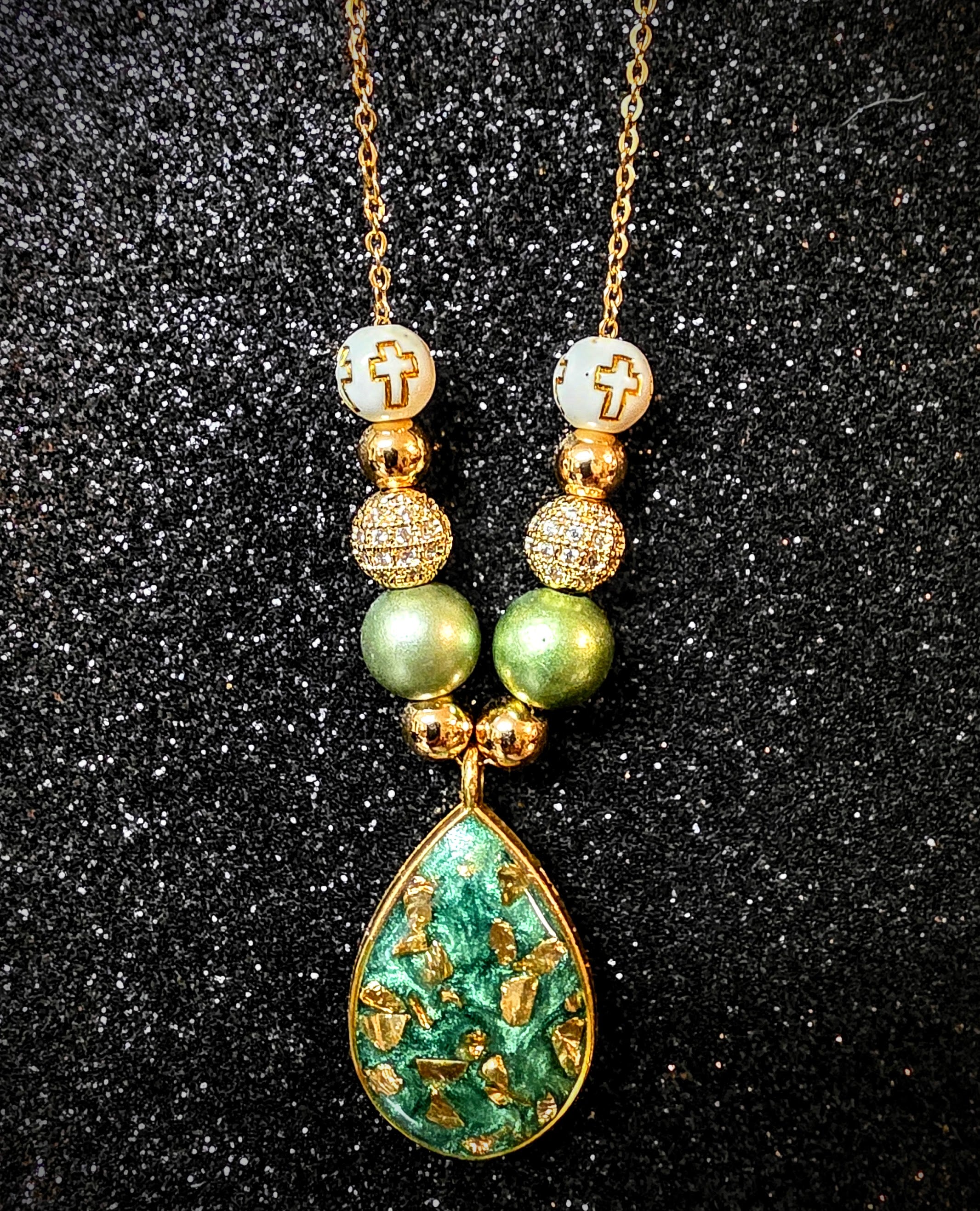 Soft Green Necklace with Gold Flecks.