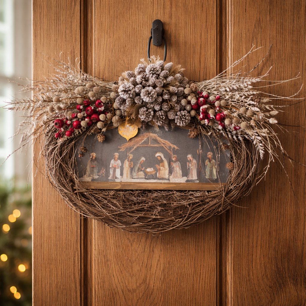 Stunning Grapevine,True Story Nativity Wreath.