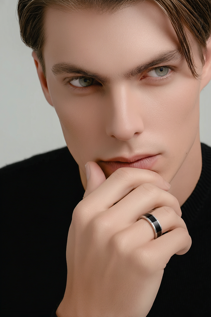 Black Resin Inlay, Stainless Steel Ring/Band