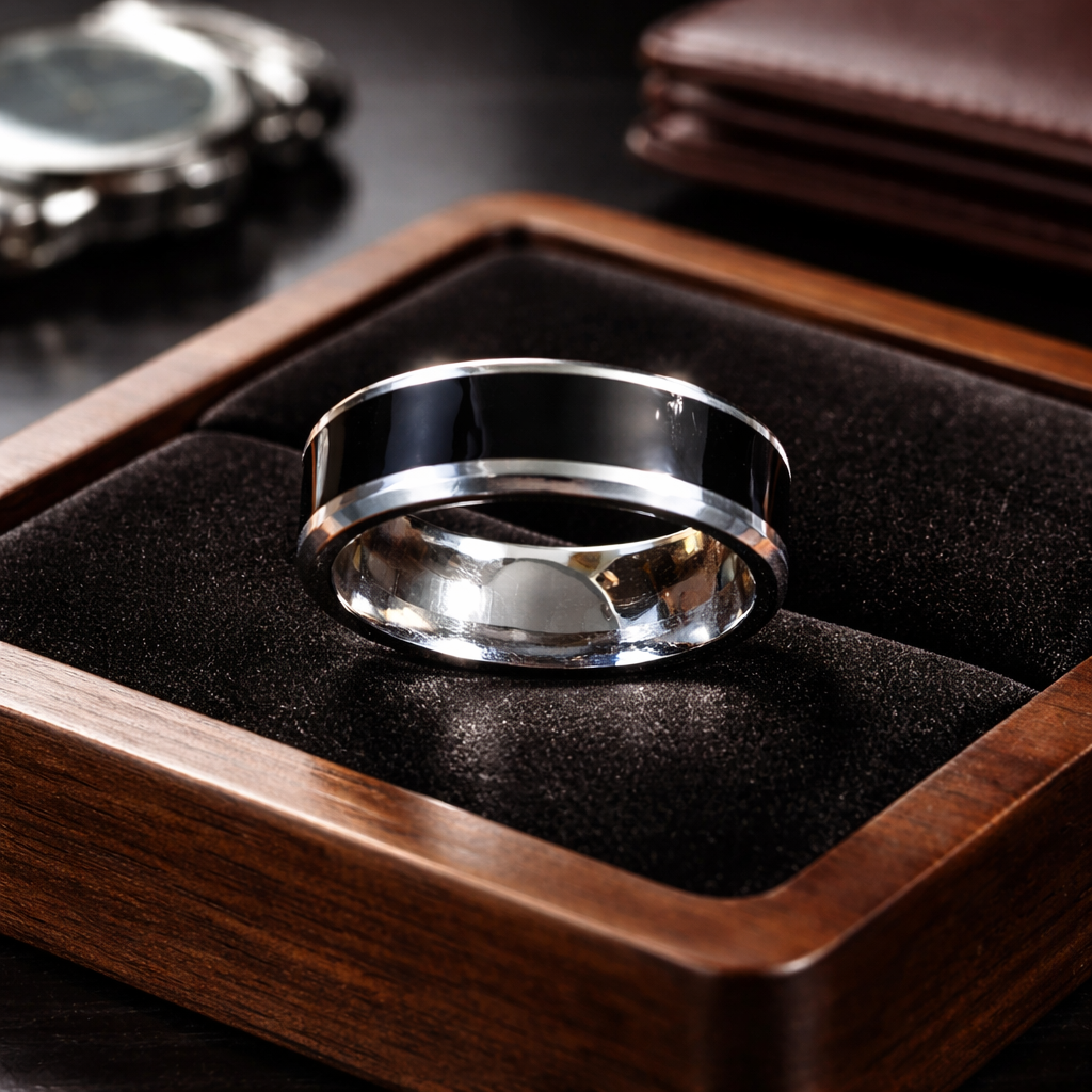 Black Resin Inlay, Stainless Steel Ring/Band