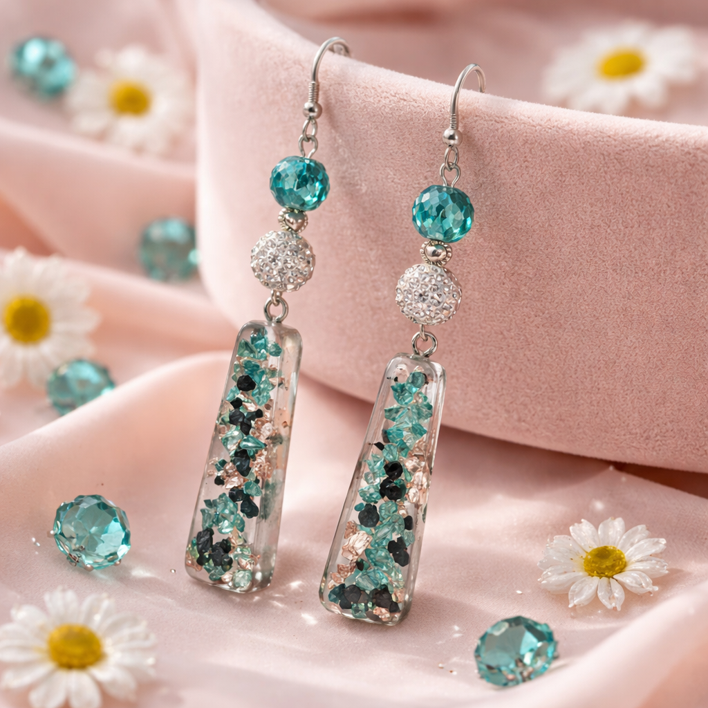 Irresistable Earrings, Sparkling Blue,Turquoise, Black and Silver Dangles. Non-Tarnishing