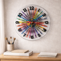 Unique 12" Clear Resin Crayola Crayon Clock with a Fluid Art design Center.