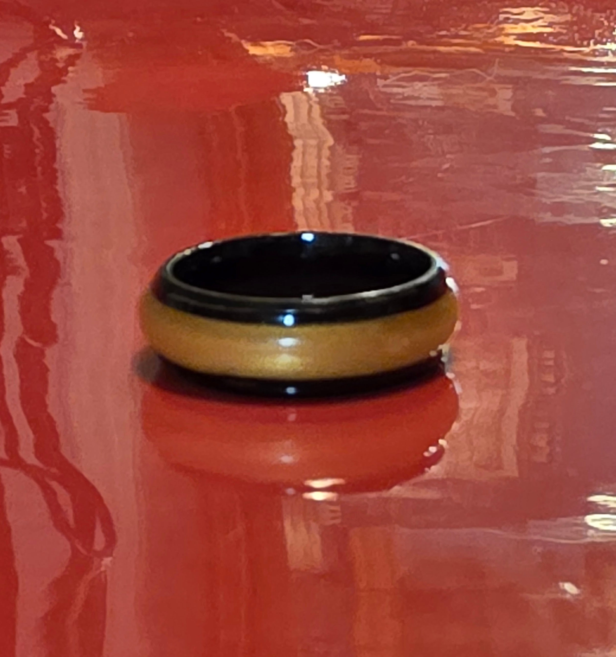 Non-Tarnishing Ring/Band- Black with Gold Resin Inlay. Hypoallergenic.