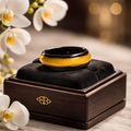 Non-Tarnishing Ring/Band- Black with Gold Resin Inlay. Hypoallergenic.