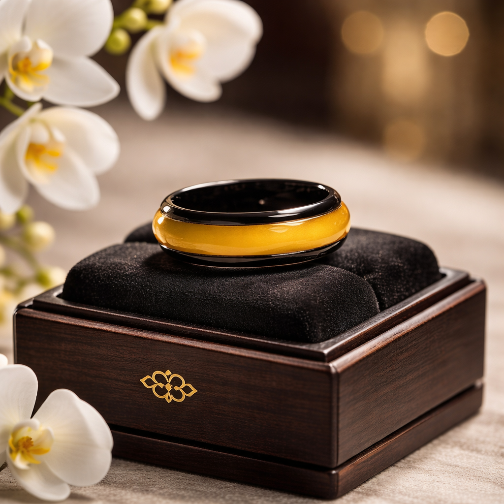 Non-Tarnishing Ring/Band- Black with Gold Resin Inlay. Hypoallergenic.