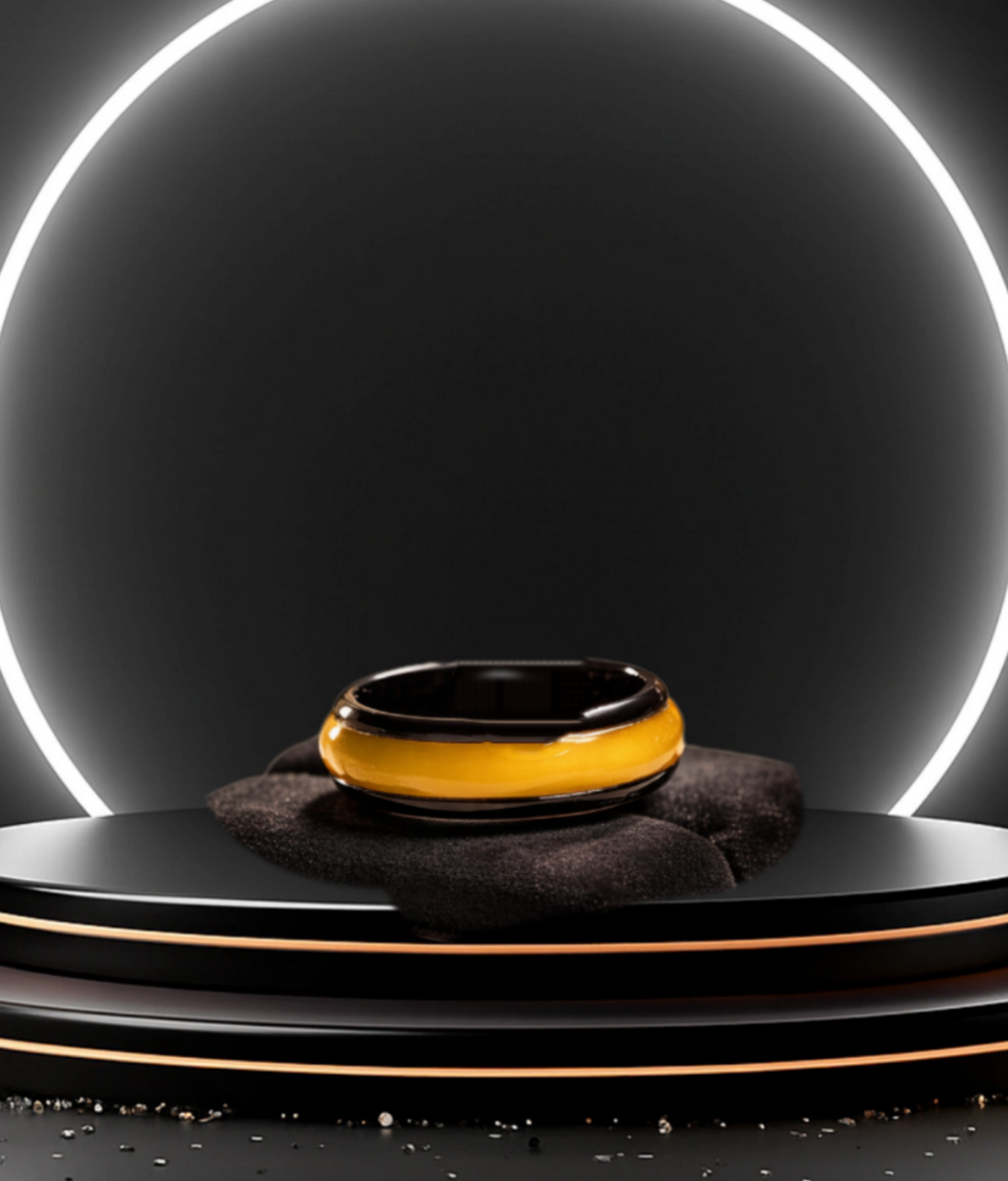 Non-Tarnishing Ring/Band- Black with Gold Resin Inlay. Hypoallergenic.