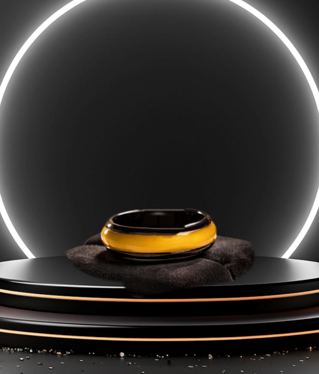 Non-Tarnishing Ring/Band- Black with Gold Resin Inlay. Hypoallergenic.