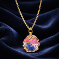 Lovely Necklace with Tiny Dried Resined Flowers, Encased in a Golden Web. Tarnish Resistant
