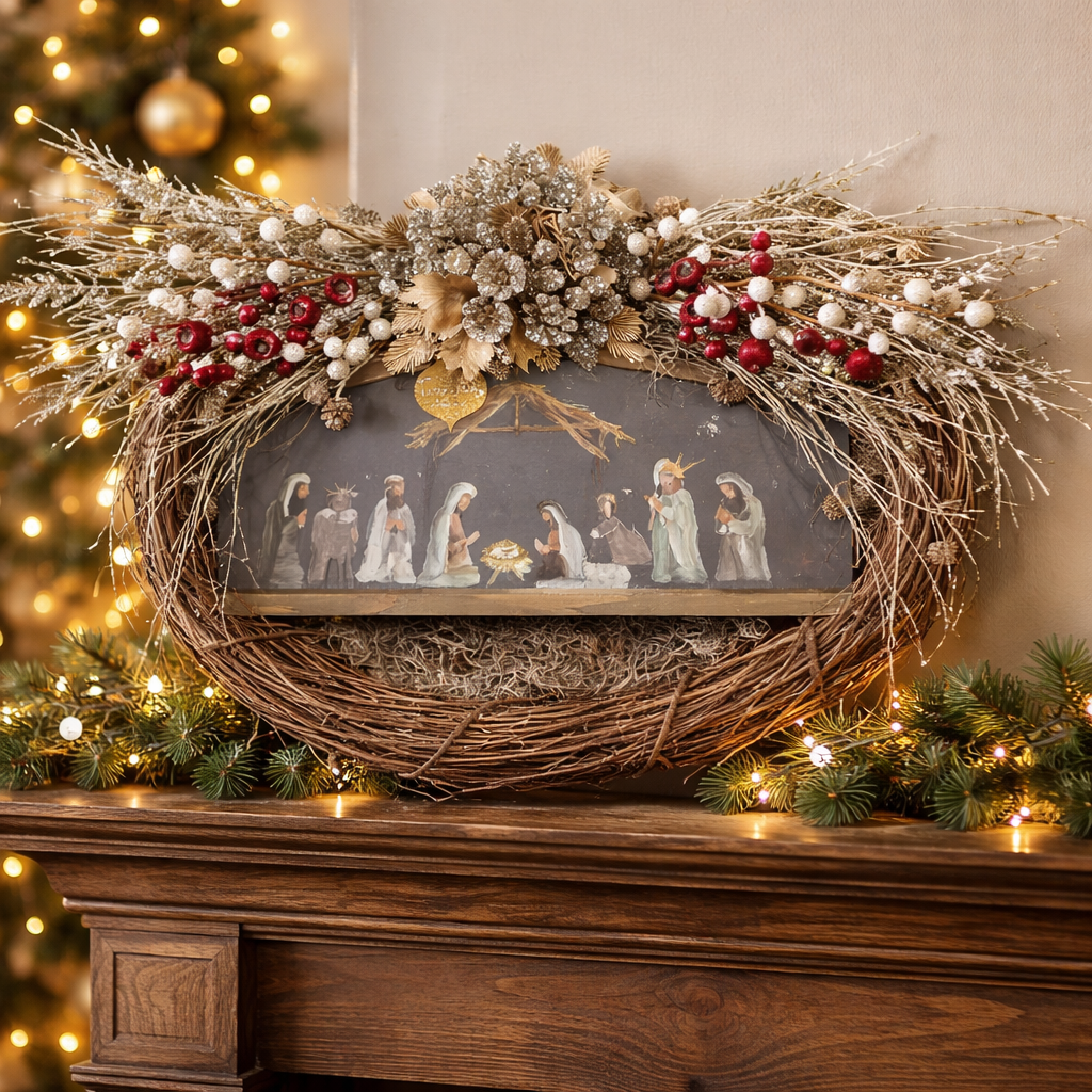 Stunning Grapevine,True Story Nativity Wreath.