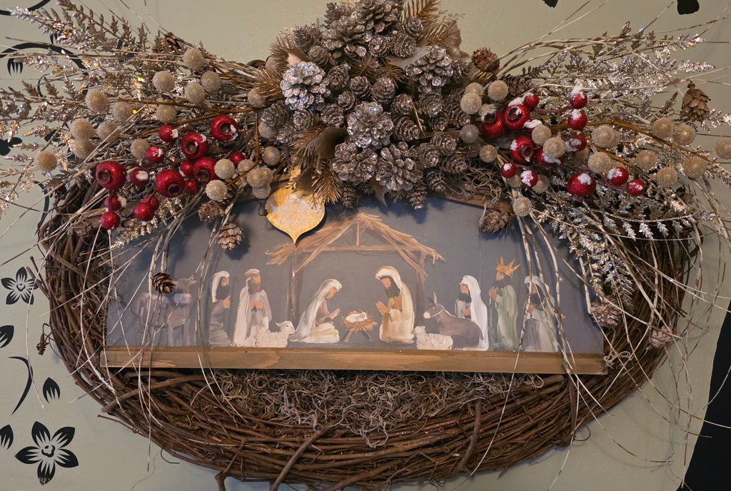 Stunning Grapevine,True Story Nativity Wreath.