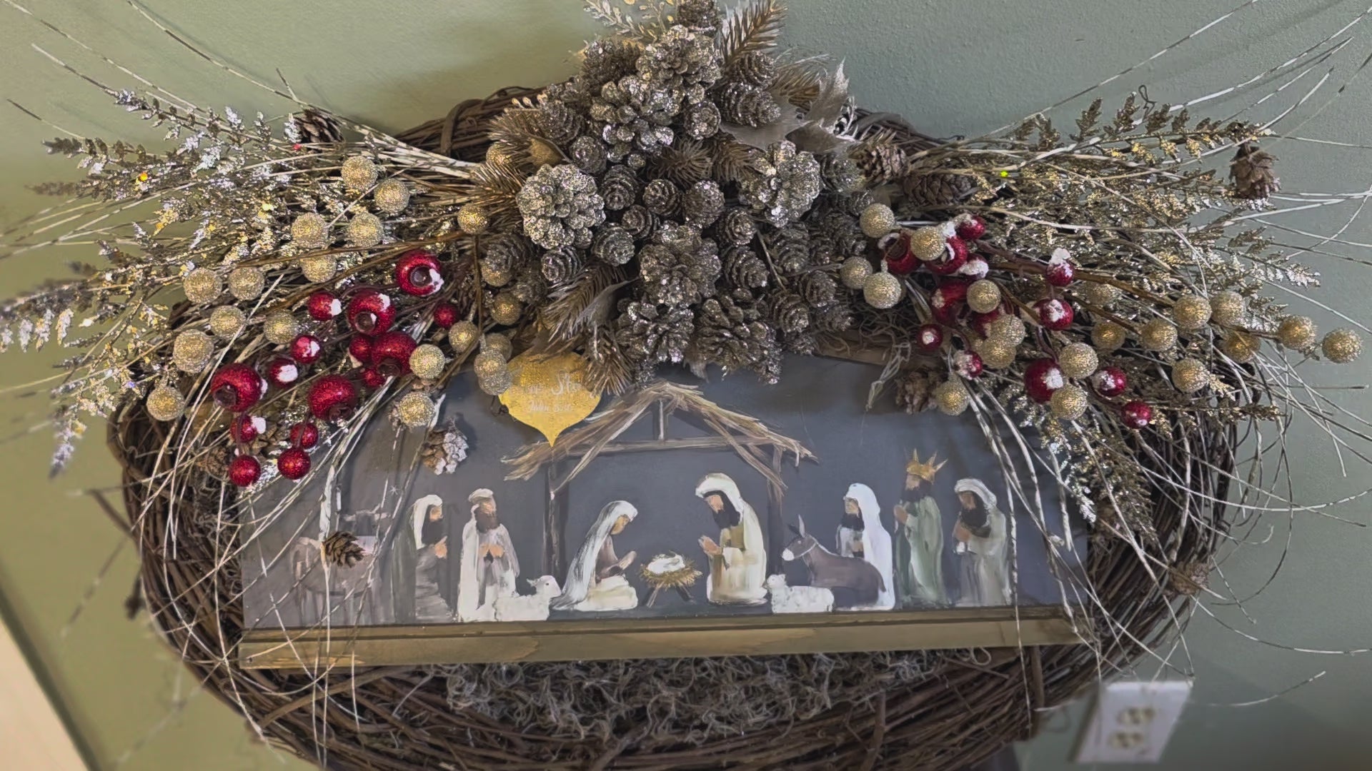 Stunning Grapevine,True Story Nativity Wreath.