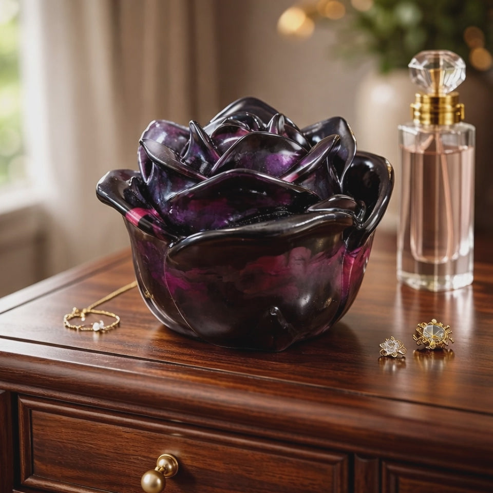 Black/Pink Rose Trinket Box