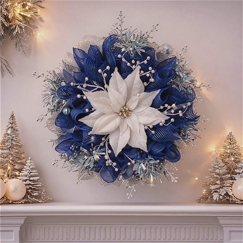 Delightfully Captivating Cobalt Blue, Metallic Silver, Embellished Christmas Wreath
