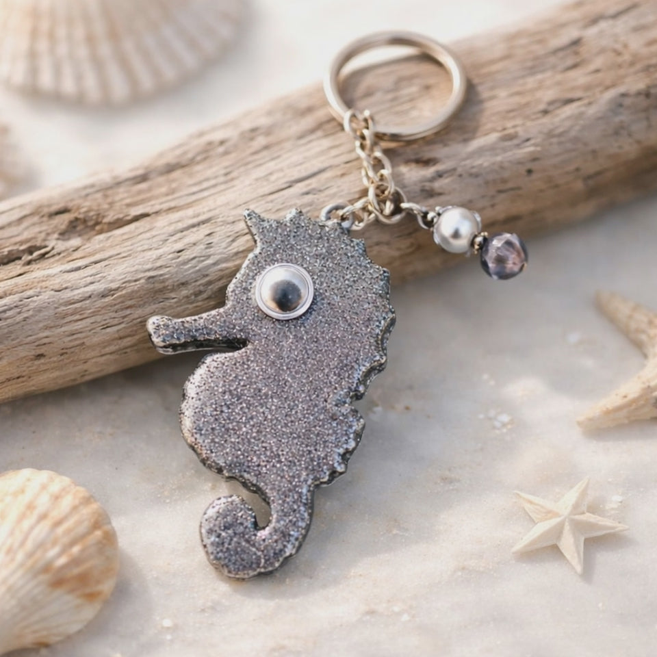 Seahorse Keychain with three bead embellishment
