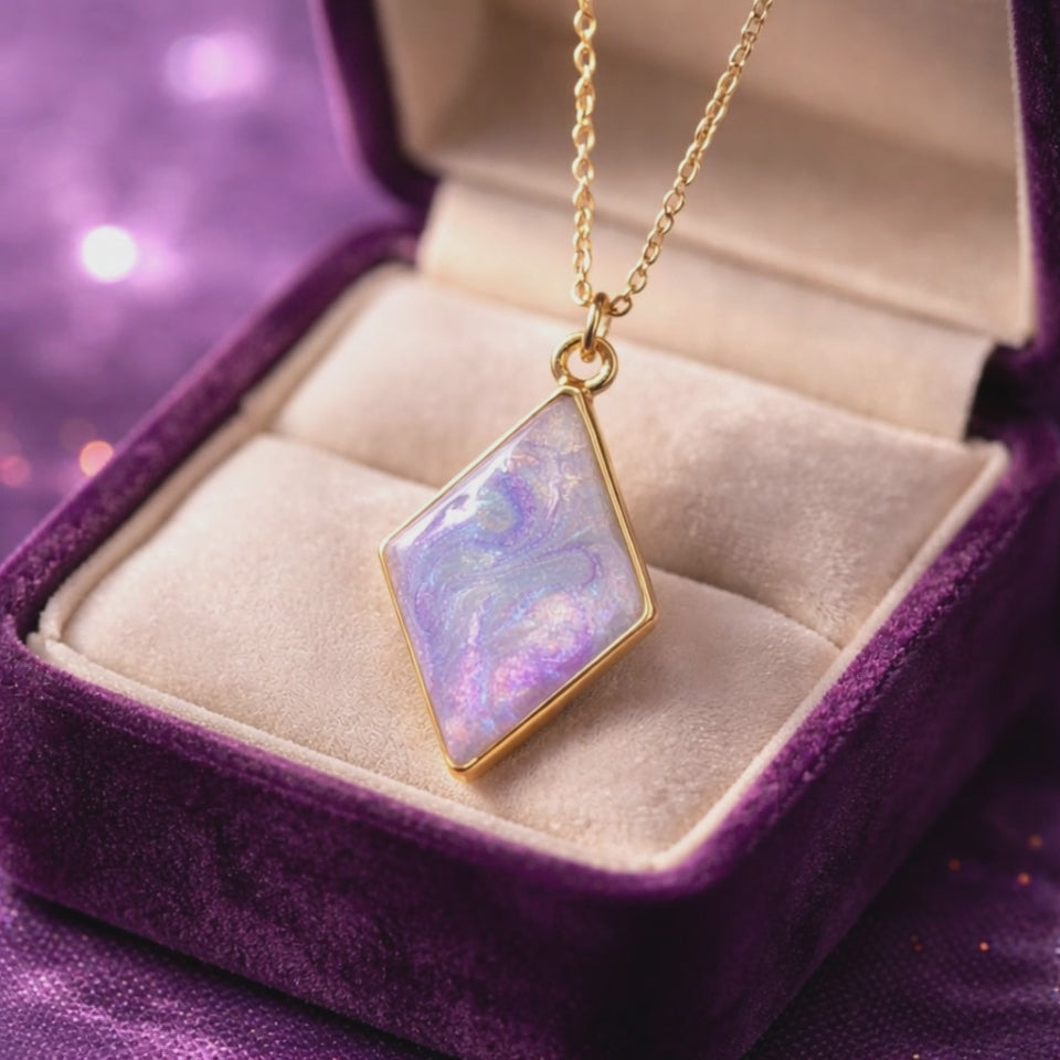 Pearl White Necklace with Swirls of Lavender