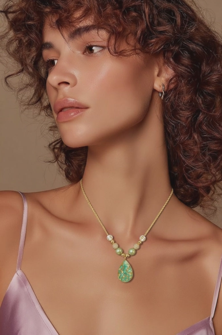 Soft Green Necklace with Gold Flecks.