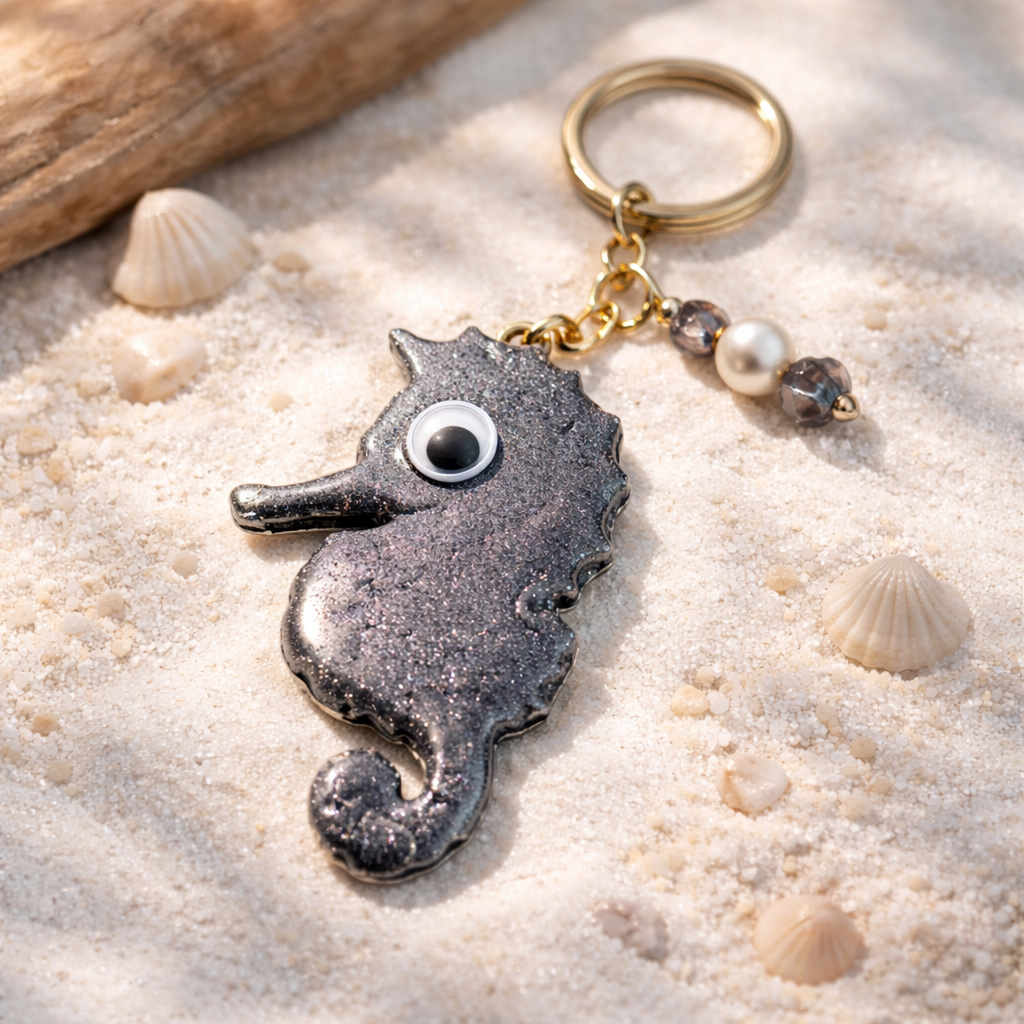 Seahorse Keychain with three bead embellishment