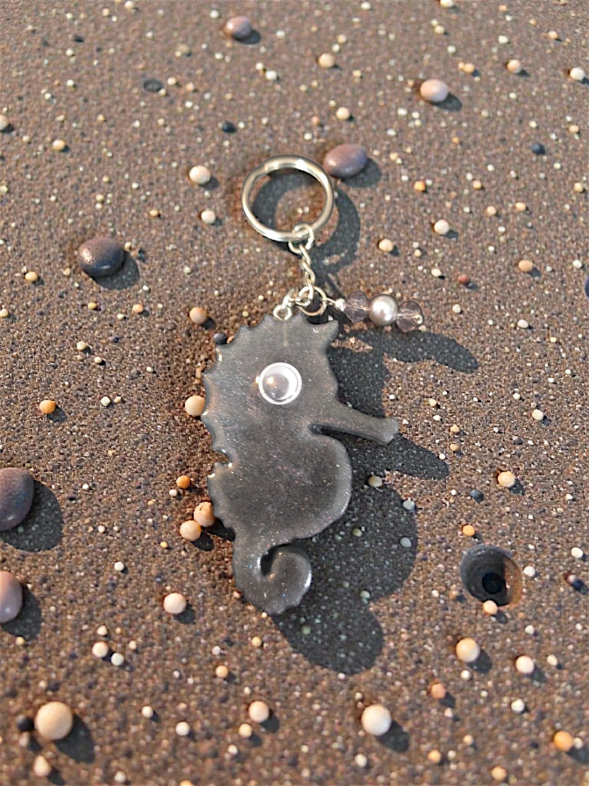 Seahorse Keychain with three bead embellishment