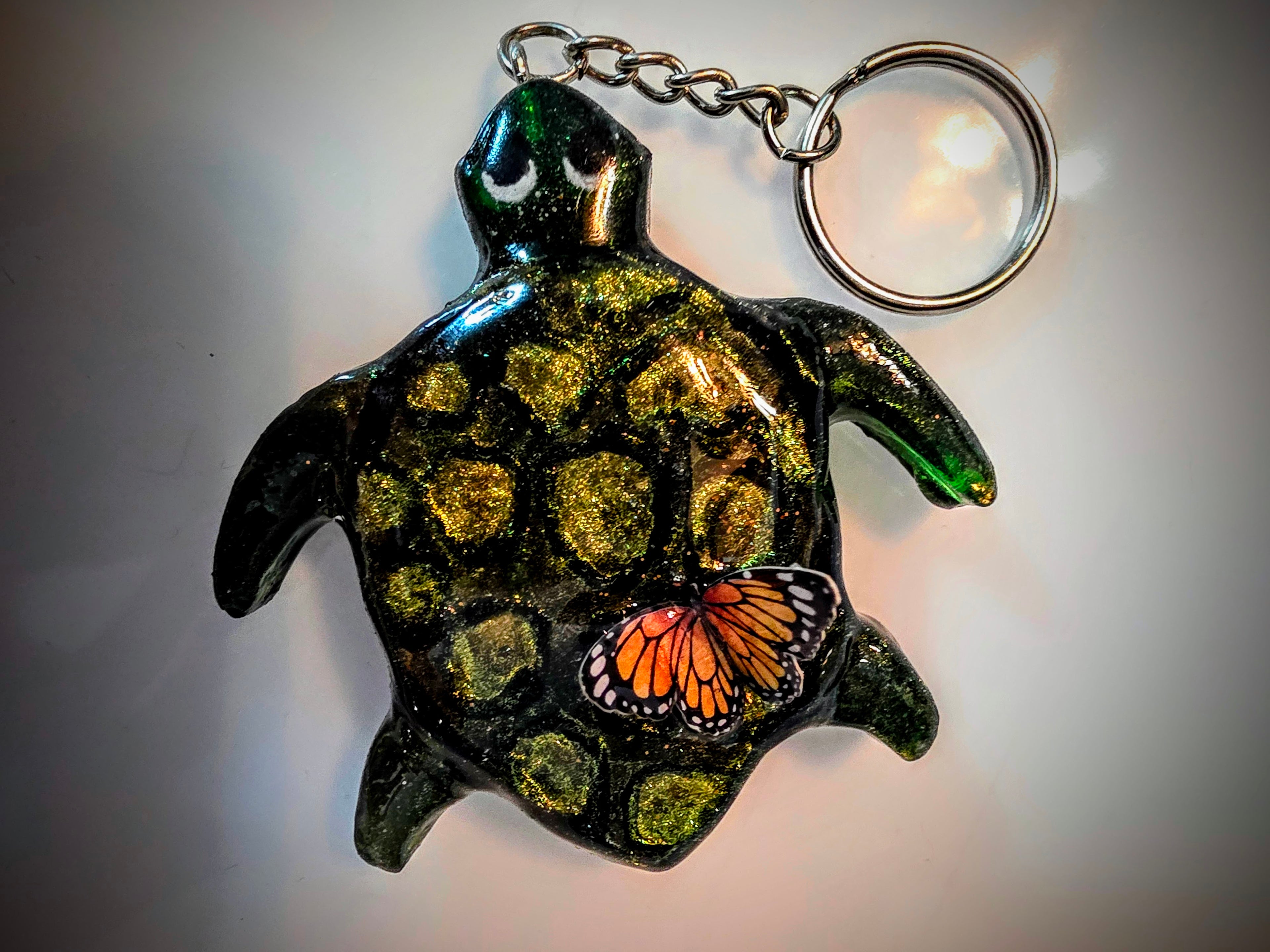 Turtle with Butterfly on His Back Resin Keychain