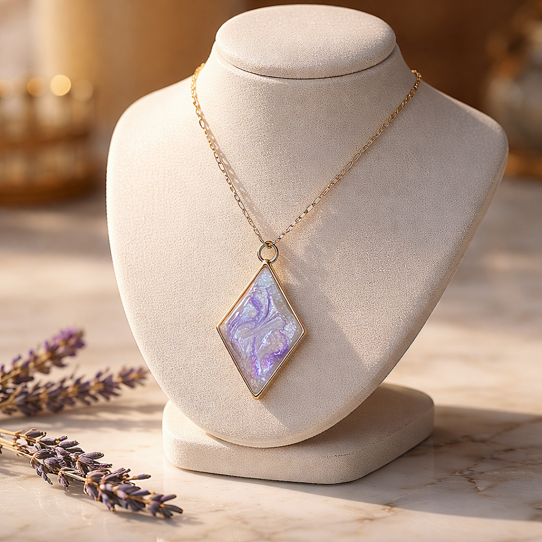 Pearl White Necklace with Swirls of Lavender